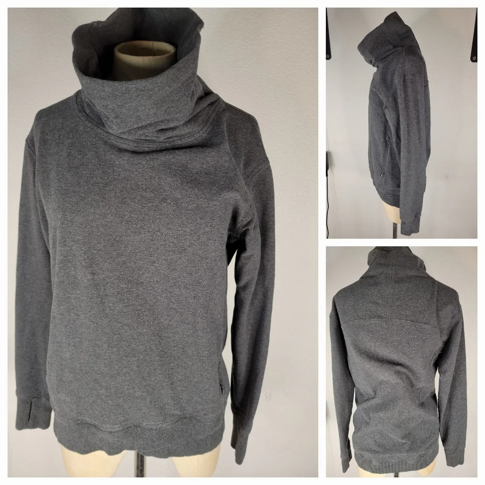 Lululemon Sz 8 Sweater Cowl Funnel Neck Pockets Thumbholes Gray